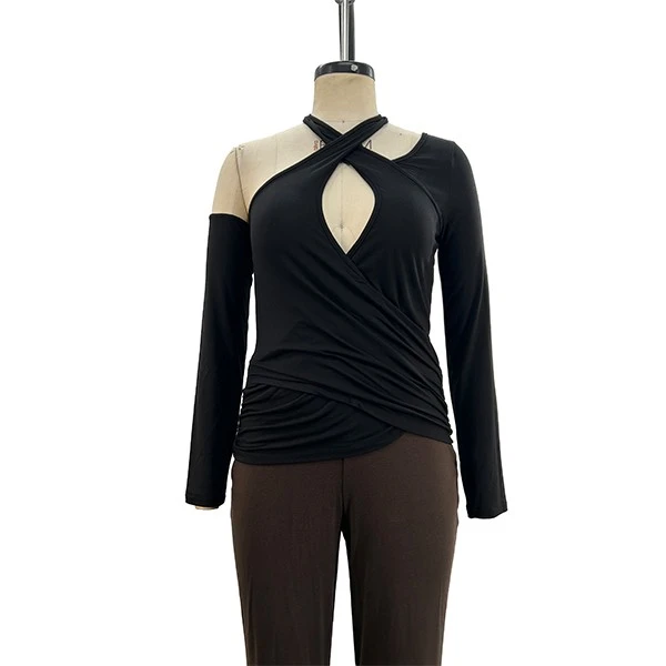 Knitted Wrap Neck Top factory